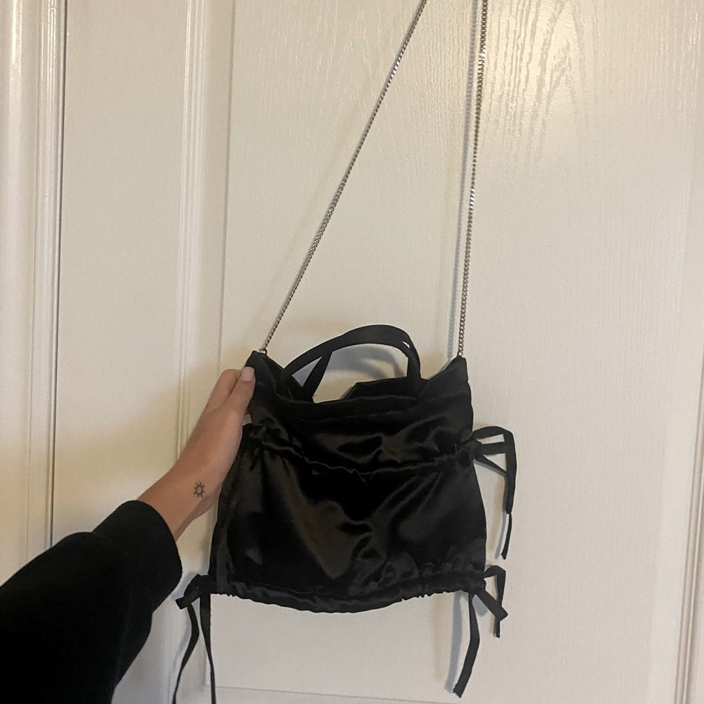 Zara Satin Mini Bucket Bag - Black
